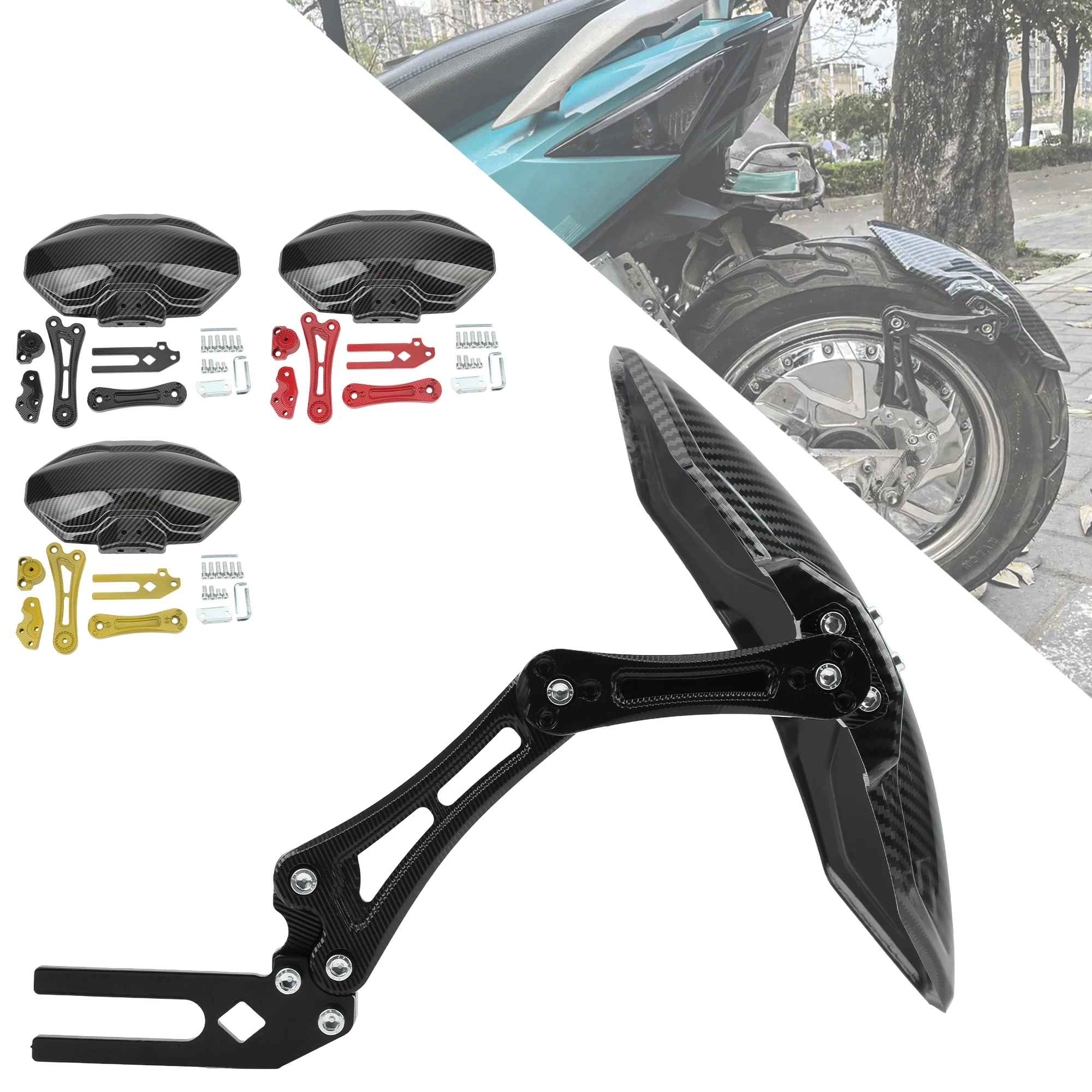 Фото Мотоциклетный брызговик из имитации карбона, регулируемый, для Yamaha, Honda, Suzuki, скутеров, эндуро, универсальные аксессуары №1
