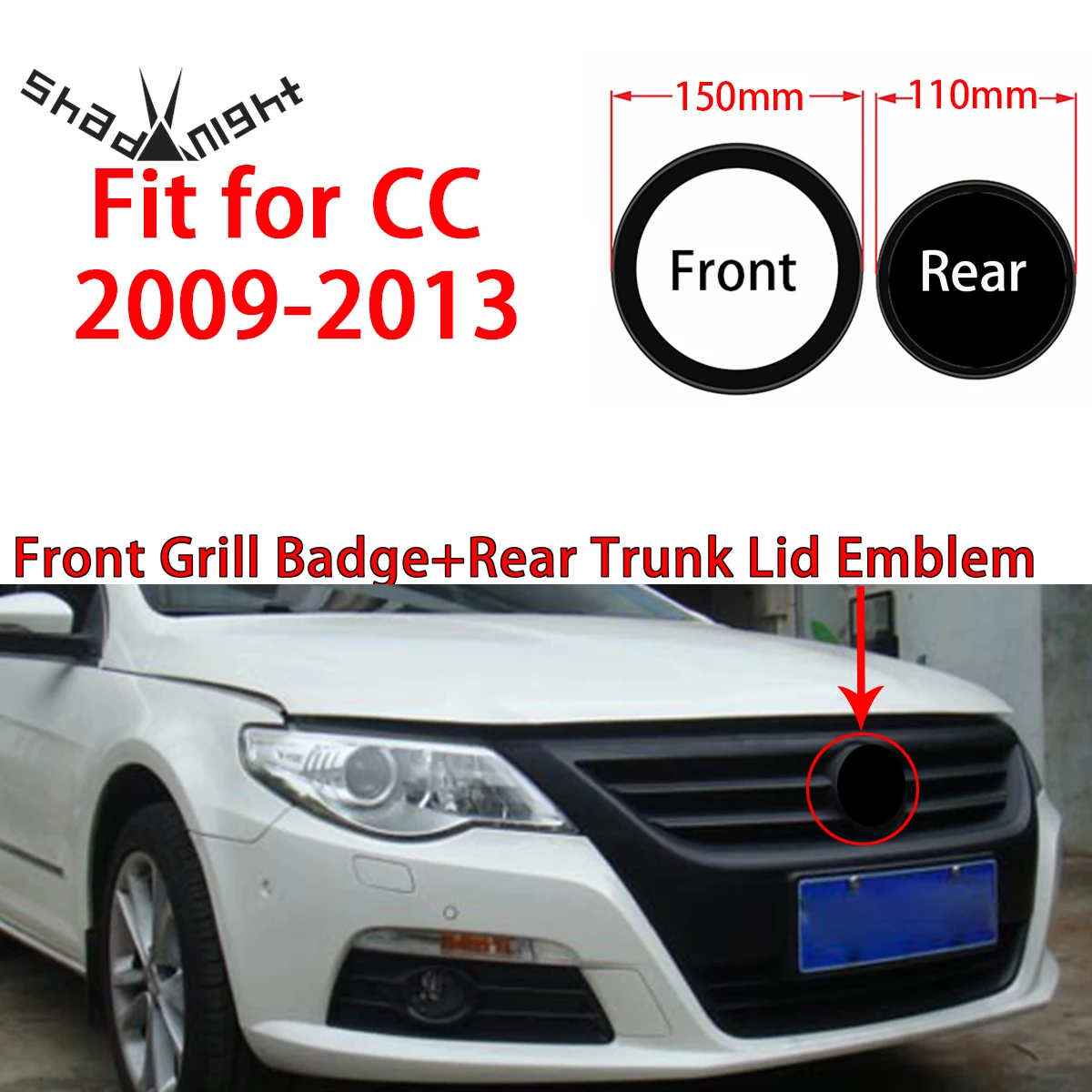 

Глянцевая черная эмблема для передней решетки радиатора 150 мм + Эмблема для крышки багажника 110 мм, эмблема для автомобиля, подходит для CC ...