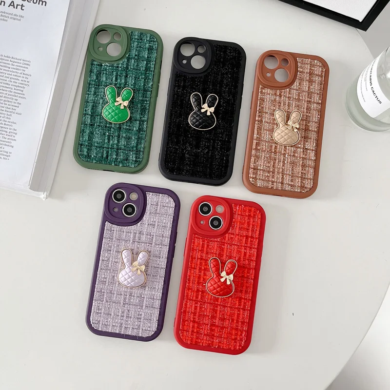 

Cute Cartoon Leather Sweater Knitting Rabbit Head Case For iPhone 11 14 12 Pro Max X XR XS 13 Pro Max 7 8 plus Silicone Covers