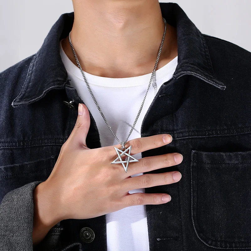 Фото Мужские ожерелья Star of David, водонепроницаемый воротник из нержавеющей стали подвеска-шестиугольник, ретро амулет, Подарки для него, ювелирные изделия №2