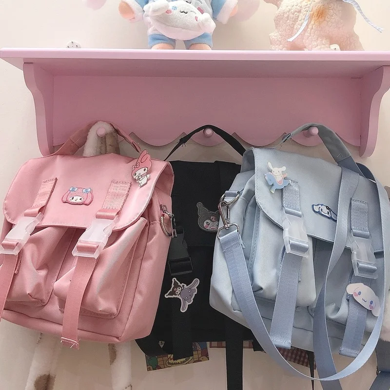 Аниме сумка на плечо из PU-кожи в стиле колледжа JK с персонажами My Melody, Kuromi и Cinnamoroll, вместительная и портативная, подарок для девочек.