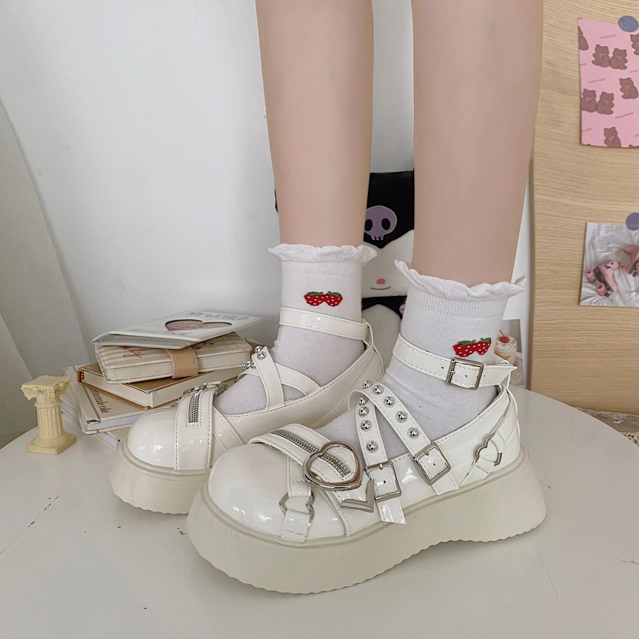 

Wedges High Heels Women's Party Shoes Black Women JK Shoes Girls Mary Jane Shoes Lolita