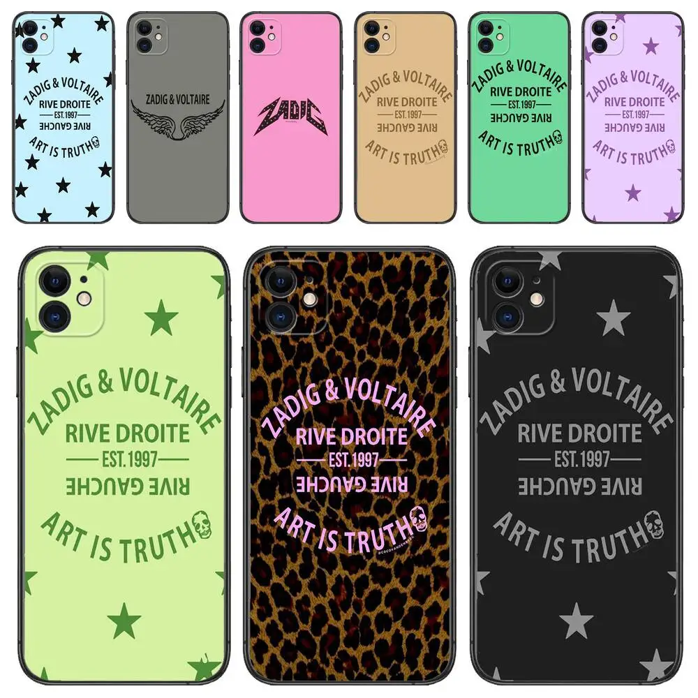 

zadig voltaire Black mobile phone case For IPhone 13 12 11 Pro Max Mini SE XR X XS Max 8Plus 7plus 6 6S TPU Shell phone Case