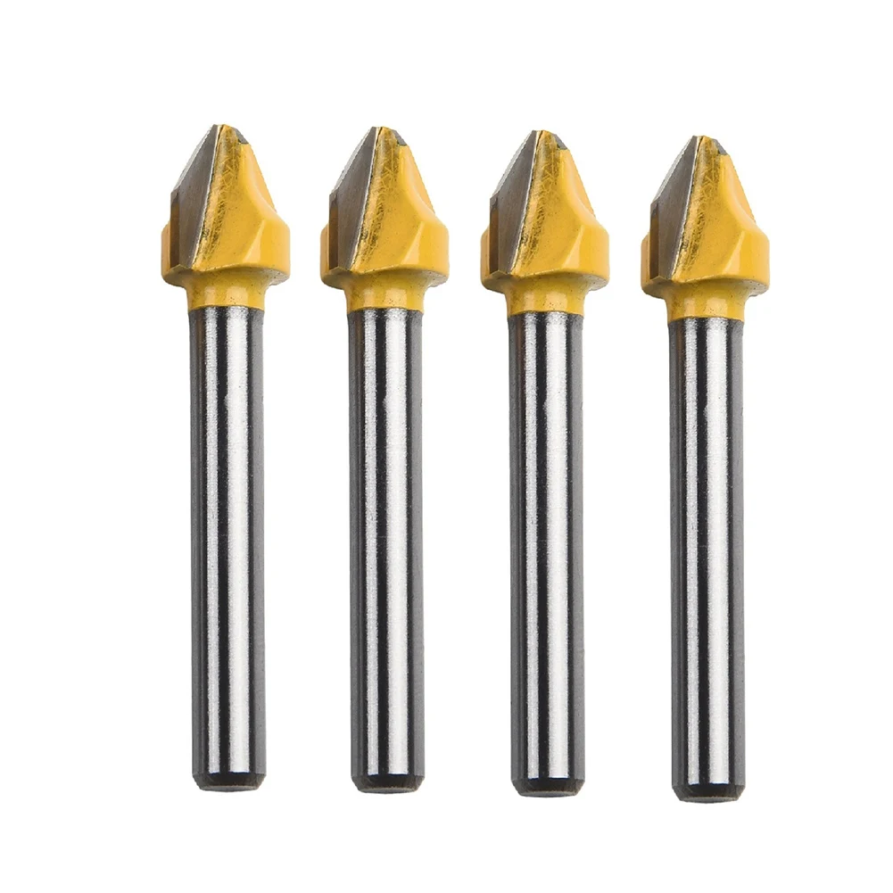 

4/1pc 90 Degree V-Shaped Flat Head Router Bit Woodworking Engraving Milling Cutter 6mm Shank Double-edged Cutting Power Tools