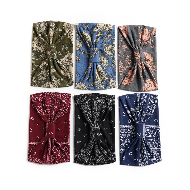 Bohemian Style Elastic Hair Bands Yoga Headband Women Headwear Print Vintage Cross Unisex Scrunchies Hair Accessories