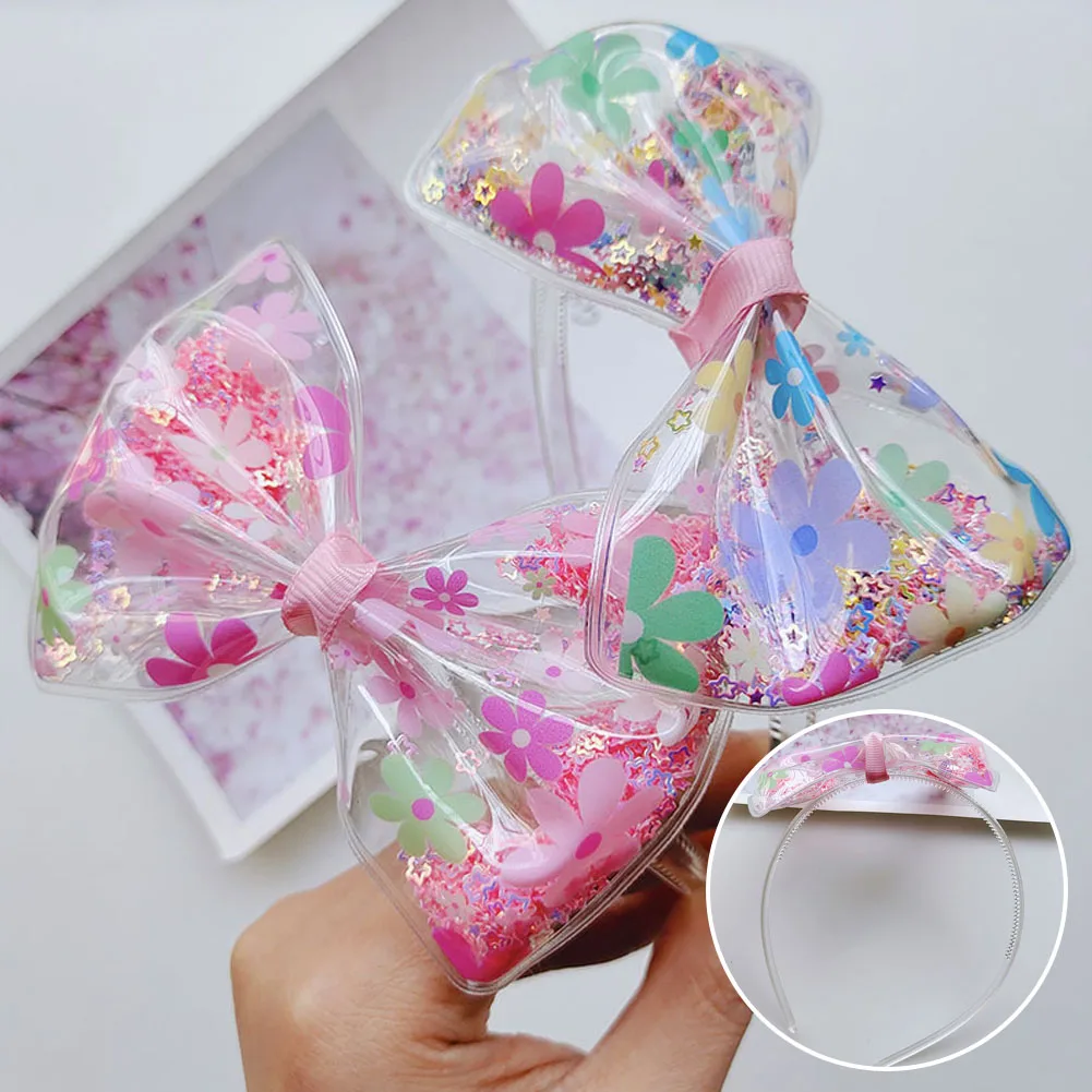 

1PC Baby Bow Hairbands Transparent Sequin Hair Hoops With Teeth Girls Glitter Headbands Lovely Korean Hair Accessories Boutique