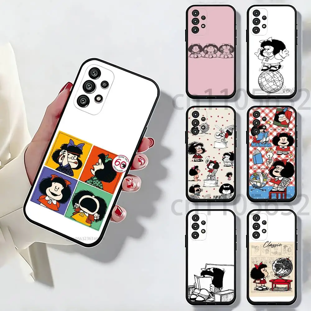 Фото Забавный чехол для телефона M-Mafalda для Samsung Galaxy A13,21s,22,31,32,52,53,71,80,A91, мягкий черный корпус №1
