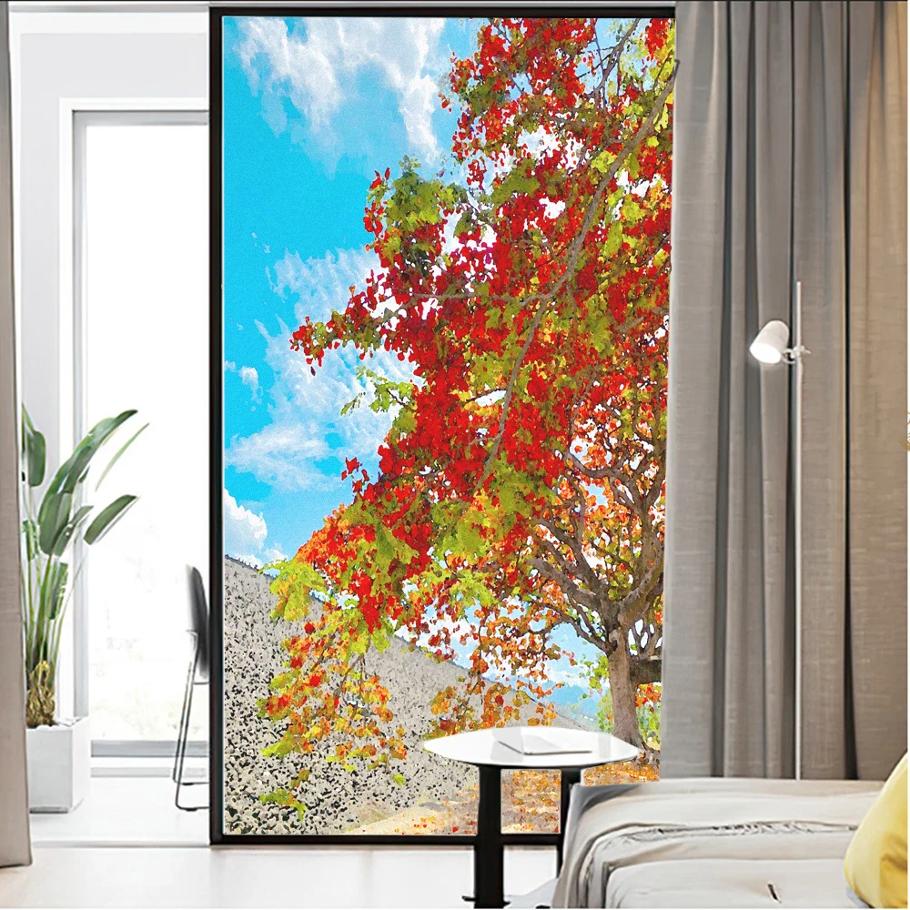 

Tree Decorative Privacy Windows Film Window Stickers No Glue Static Cling Frosted Windows Film for Home