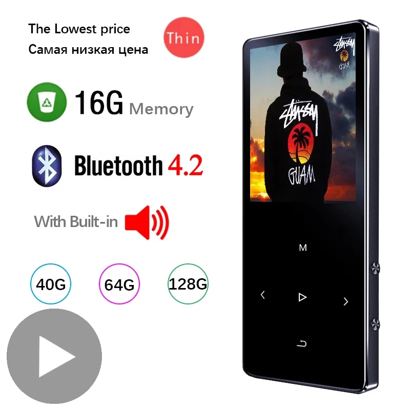 

Lecteur Music MP 3 Mp3 Player With Bluetooth Mp4 FM Radio Receiver Record Hi-fi With Headphones Screen Speaker Card Hifi Flac MR