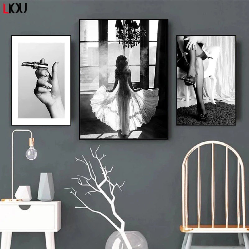 Модный сексуальный женский настенный постер обувь на высоком каблуке с губной