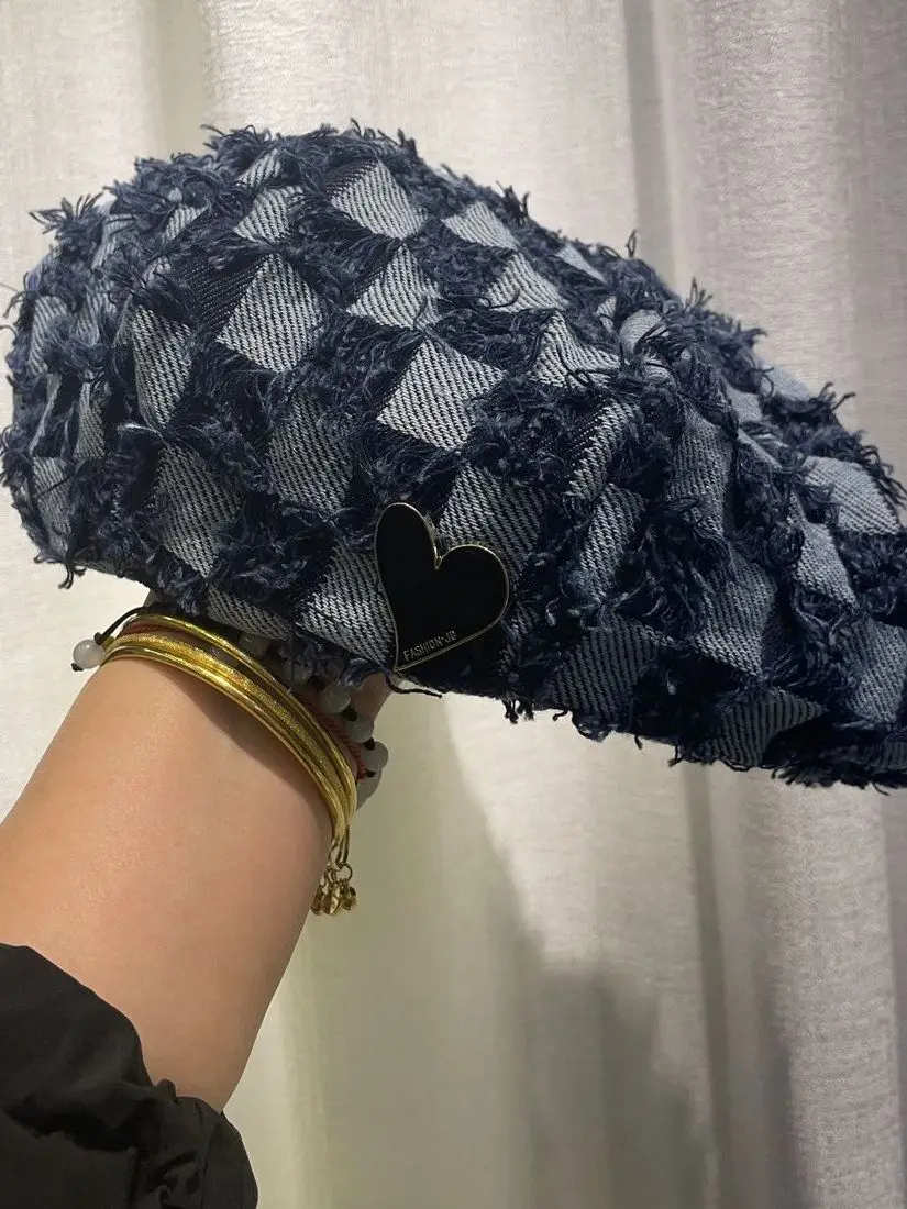 Корейский модный берет в шахматную клетку с надписью Love Женская Универсальная