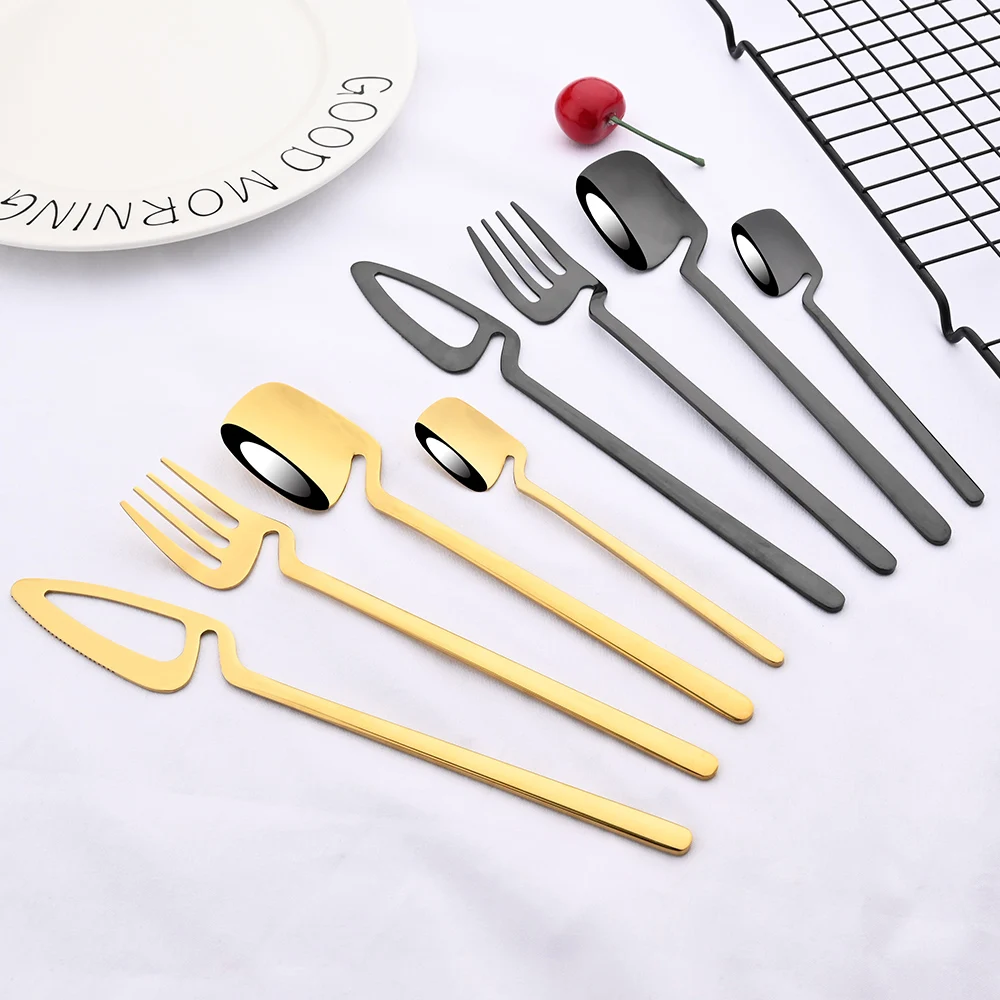 

16Pcs Gold Dinnerware Cutlery Set Flatware Black Forks Knives Spoons 18/10 Stainless Steel Complete Tableware Dinner Set New