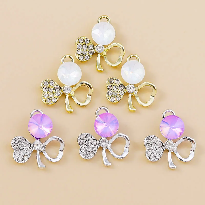 Leslie 10 шт. сверкающие хрустальные подвески в виде цветка клевера для серег