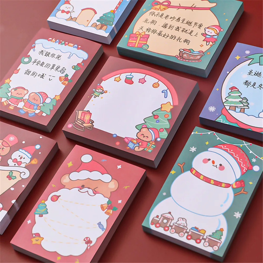 

50Sheets/pack Cartoon Christmas Memo Pad Student Message Sticky Notes Study Office Santa Claus DIY Plan Notepad Stationery