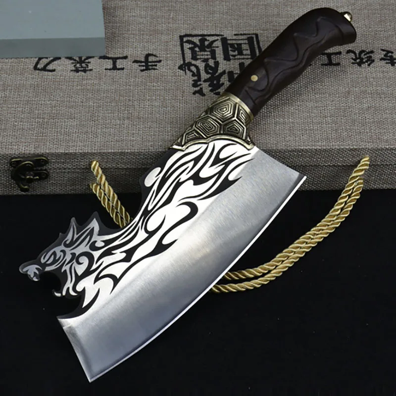 

Longquan Kitchen Knife Handmade Forged 8.3 Inch Butcher Slicing Chopper Knife Beautiful Knife With Patterns Meat Poultry Tools