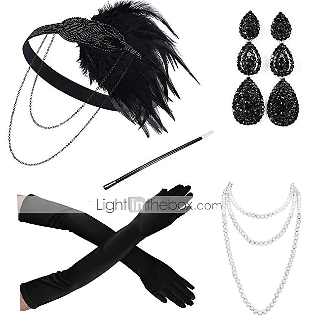 

Повязка на голову, серьги, жемчужное ожерелье, костюмы на Хэллоуин, 1920s, сплав для Великого Гэтсби, косплей, Женский костюм J