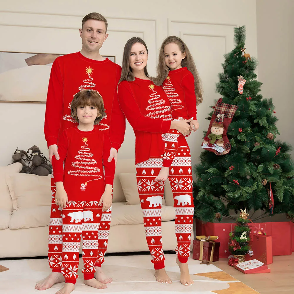 

2022 Christmas Family Matching Pajamas Set 2022 Winter Polar Bear Father Mother Kids Baby Sleepwear Tops Family Matching Outfits