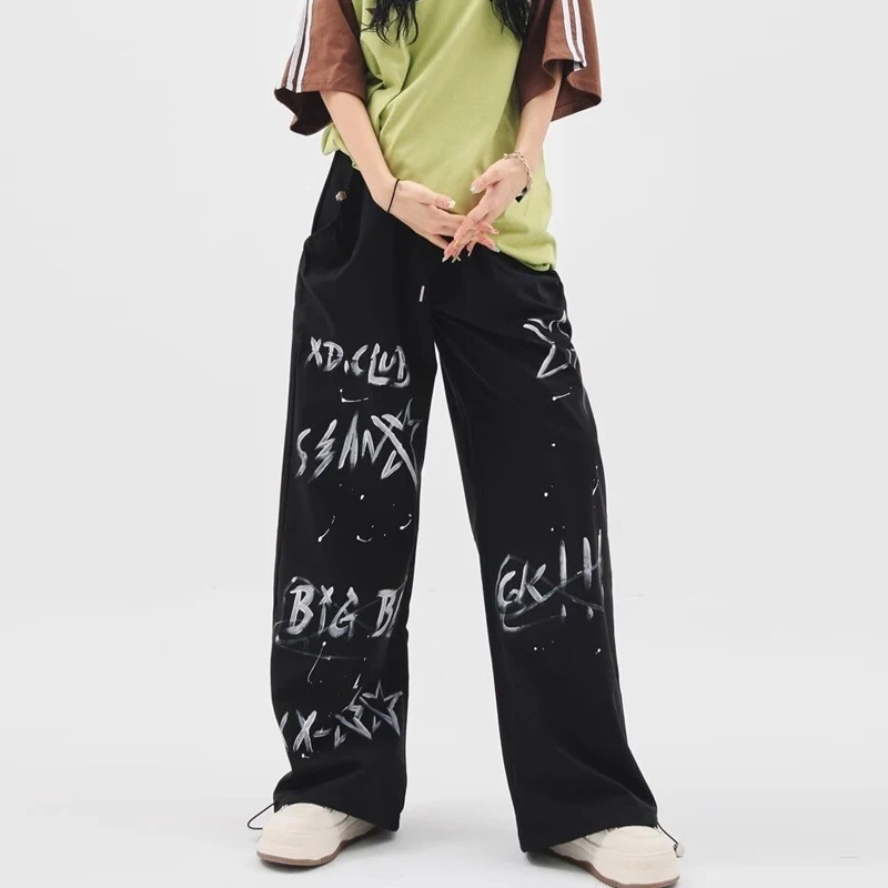 

Y2k Pants For Women Baggy Wide Leg Pants Trend Star Girl Fashion Graffiti Letter Casual Pantalones De Mujer Loose Cargo Pantsets