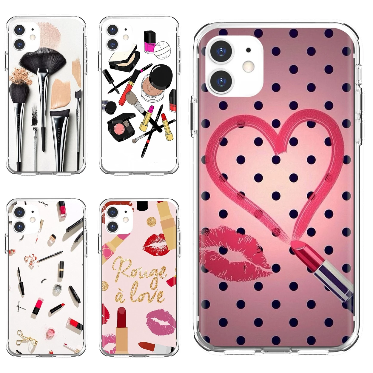 Дешевые силиконовые чехлы для телефонов-помада-красота-девушка-макияж-набор