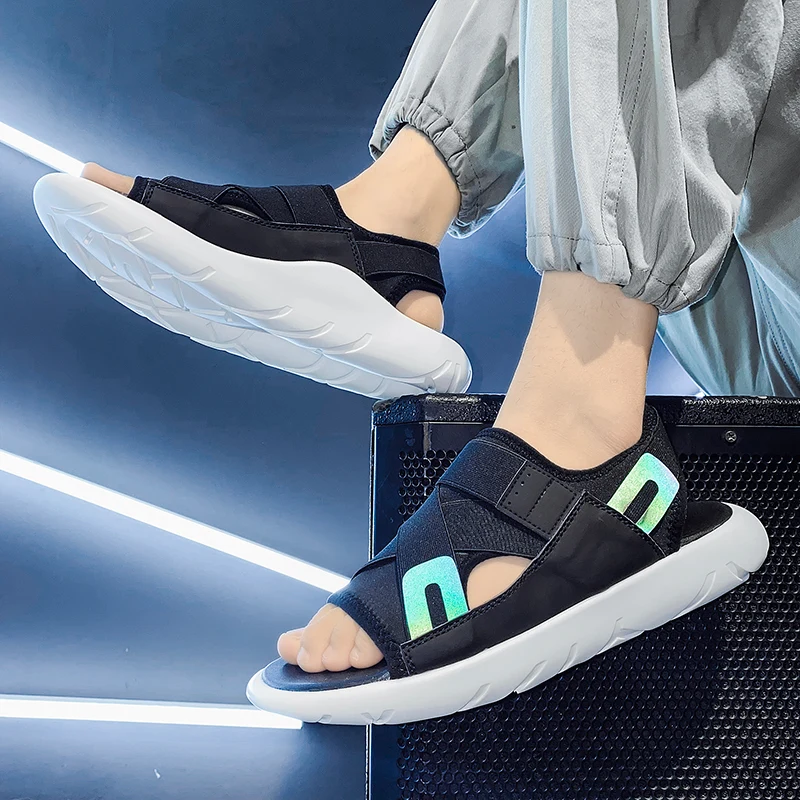

Soft Men Sandals Male Reflective Rome Beach Shoes Summer Outdoor Sneakers Casual Breathable Platform Shoes 4Cm Sandalias Hombre