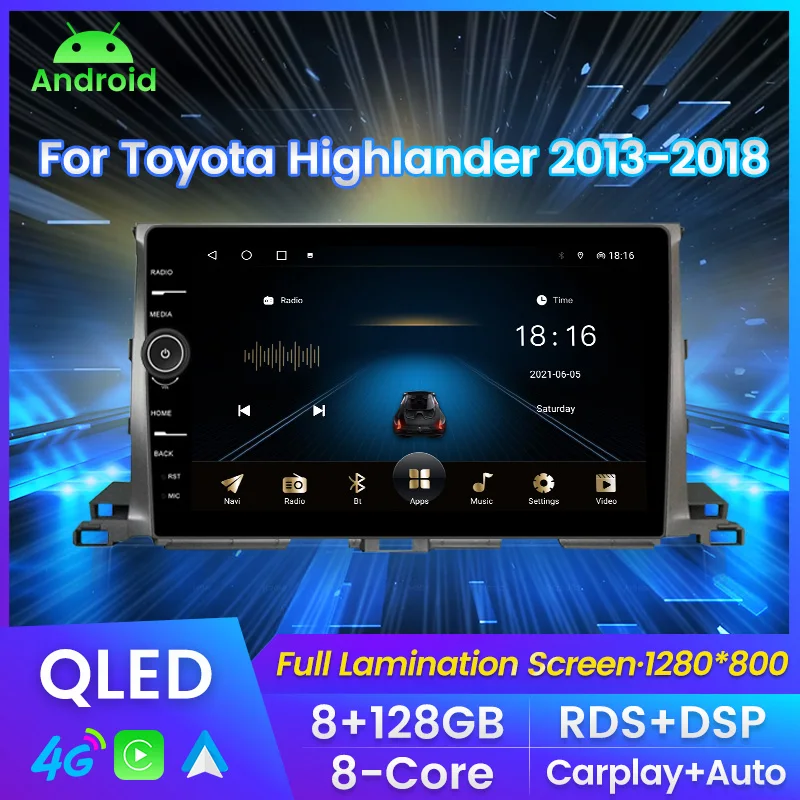 

MLOVELIN QLED Carplay auto Android11 Car Radio for Toyota Highlander 2013-2018 Multimedia GPS Navigation RDS DSP BT SWC WIFI 4G