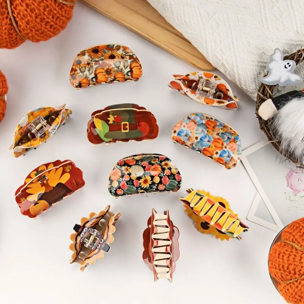 

Acrylic Thanksgiving Hair Claw Cute Christmas Hat Pumpkin Flower Shark Clip Headwear Turkey Christmas Hair Clip Female