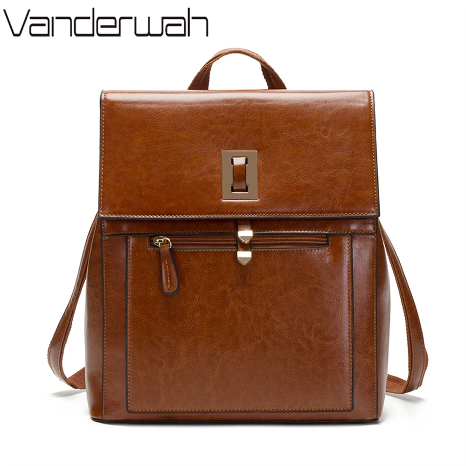 

Oil Leather Luxury Designer Women Backpack High Quality Female 2022 Shoulder Bookbags for Teenager Girls Brand Rucksack Mochilas