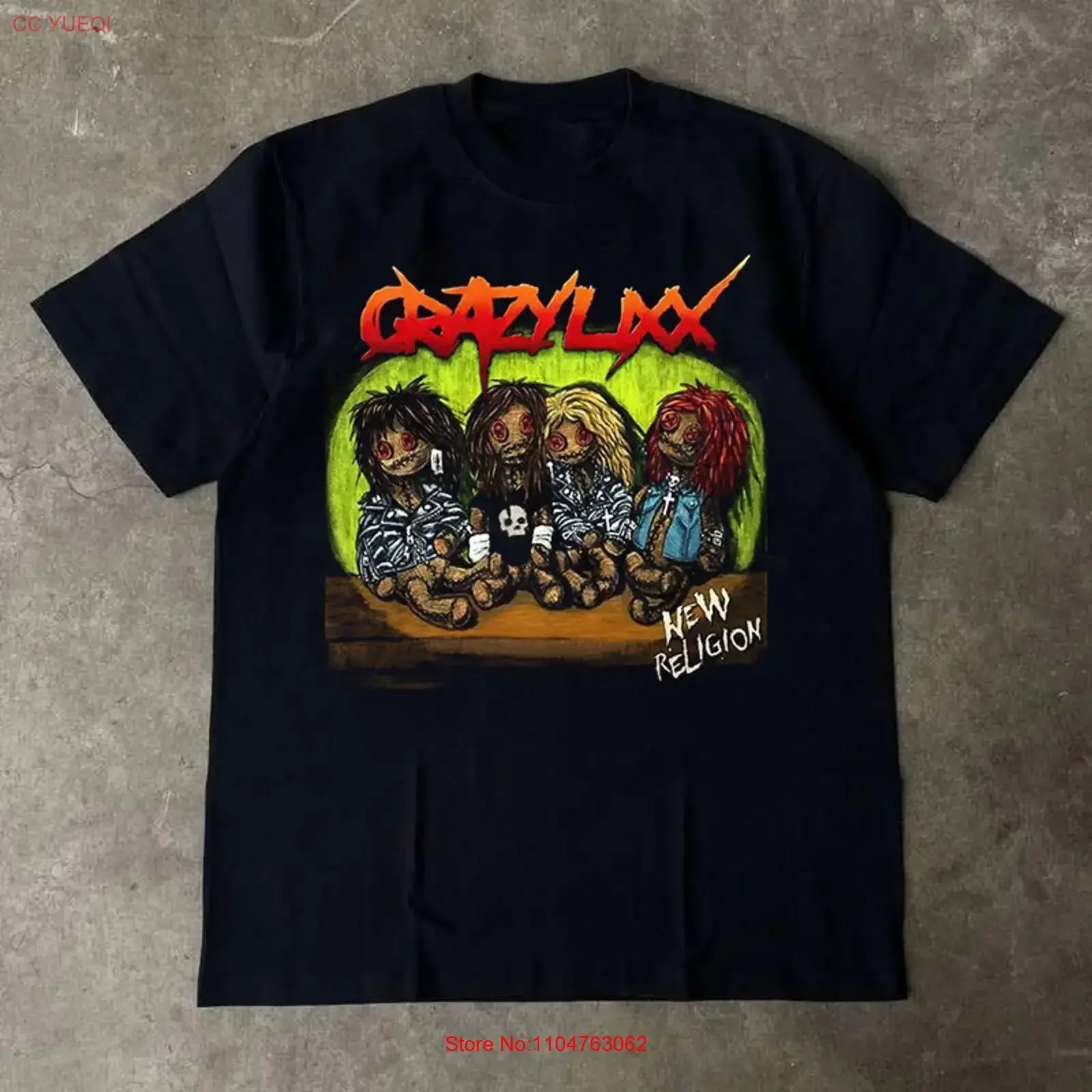 Фото Футболка Crazy Lixx Band Music New Religion, размеры S-5XL, NE460, винтажная, с эффектом потертости, комфортная, мягкая, слегка в стиле стритвир, с графическим принтом, эластичная. №1