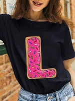 like leo pink printed young lady t shirts name letter font a b c d e f g woman short sleeves casual tshirt womens clothing 2022