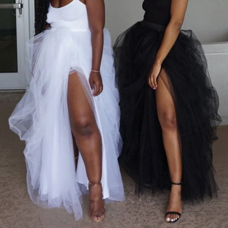 

2022 Summer Women's Mesh Puffy Adult Tutu Long Mermaid Black And White Dress
