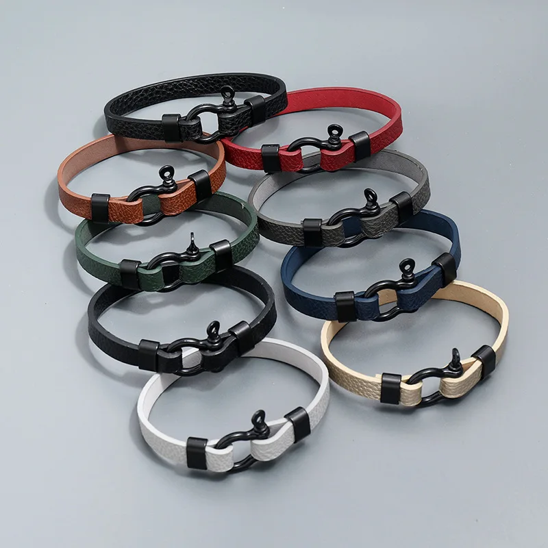 

Fashion horseshoe buckle bracelet jewelry brown leather stainless steel buckle men's bracelet couples birthday gift wholesale