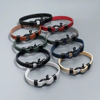 fashion horseshoe buckle bracelet jewelry brown leather stainless steel buckle mens bracelet couples birthday gift wholesale