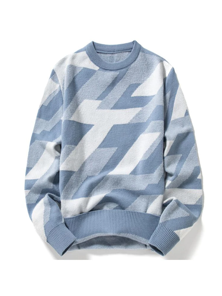 

Свитер с геометрическим узором Мужская Новинка 2022, зимняя уличная одежда для мужчин, пуловер с длинным рукавом в стиле хип-хоп, облегающая вязаная одежда, свитер для пар