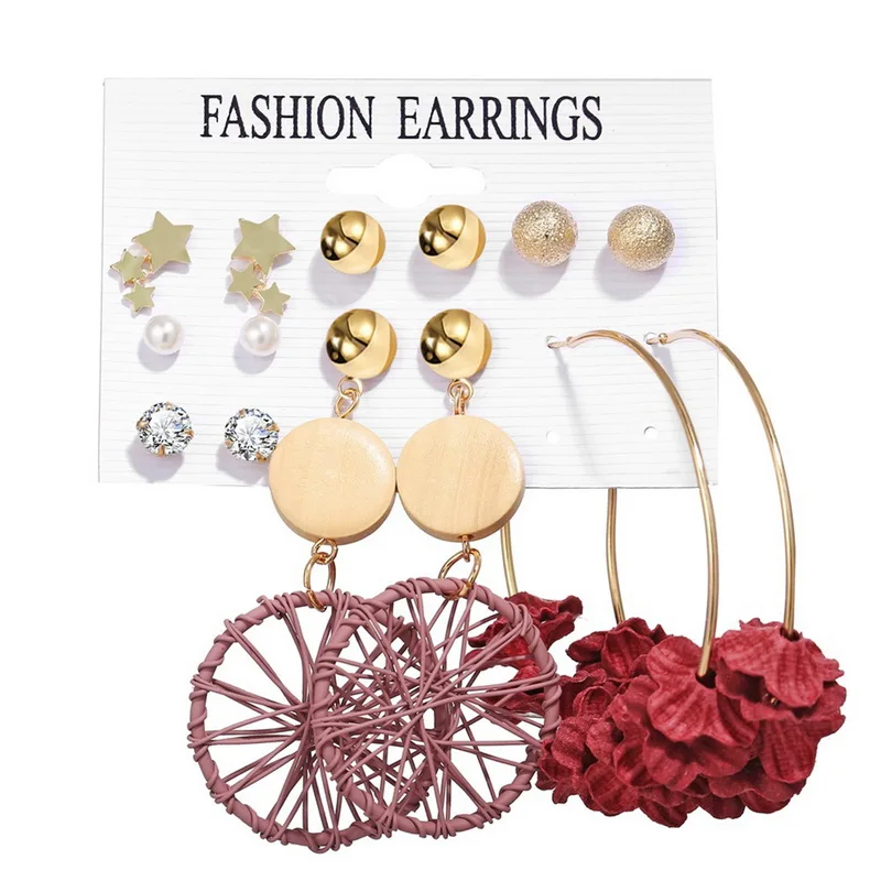 7 Pairs Fabric Hoop Earrings Set Tissue Simple Acrylic Geometric Fashion Ear Studs Drop Earrings Fashion Jewelry Pearl Earrings