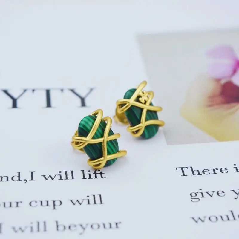 

T Vintage Inlaid Stone Earrings Metal Earrings for Women Jewelry Gift Femme Cold Fashion