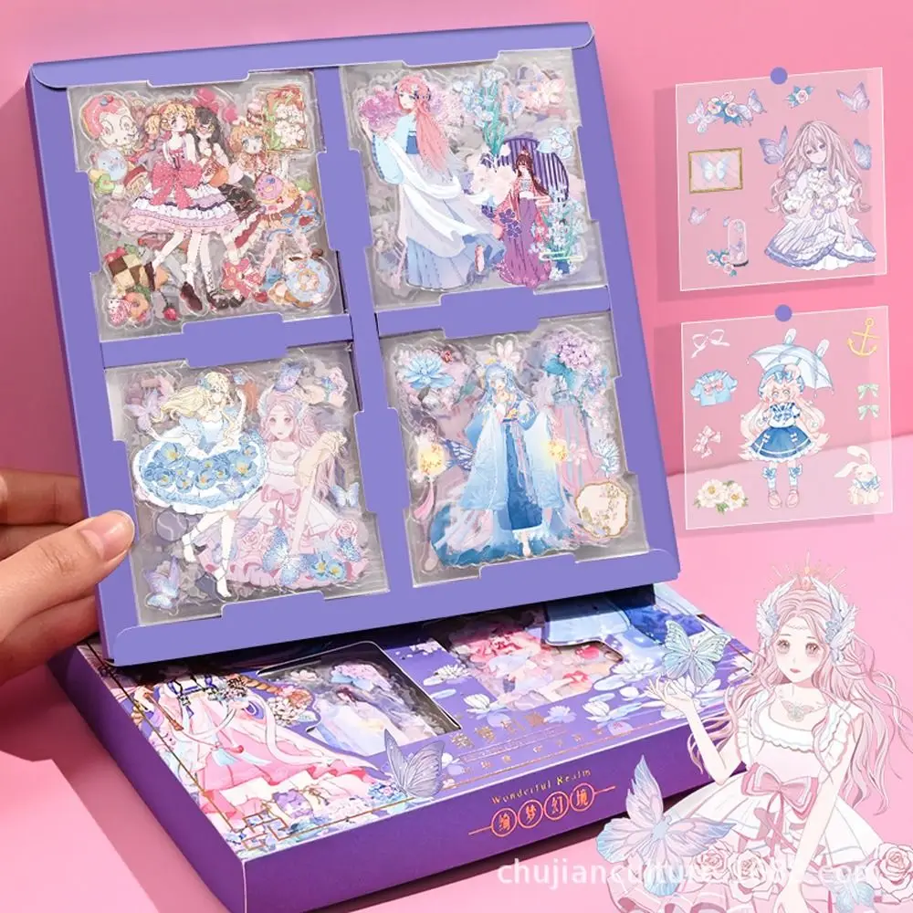 

Hand Account Student Gifts Hanfu Girls Collage PET Stickers Stationery Sticker Scrapbook Stickers Material Decals