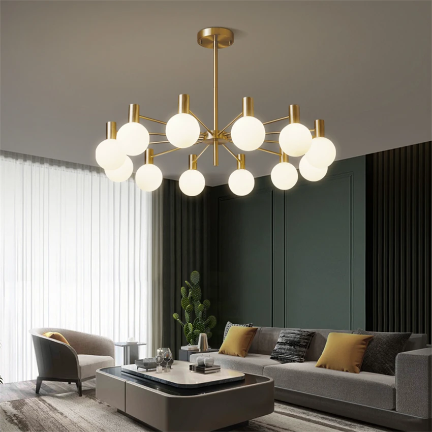 

French copper glass ball chandeliers lights bedroom living room dining room lamp Nordic modern study LED hanging lights fixtures