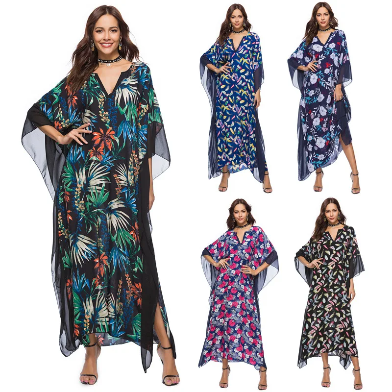 

Ladies Dress Plus Size Printed Muslim Ladies Casual Loose Round Neck Middle East Short Sleeve Elegant Dress Casual Dubai Abaya