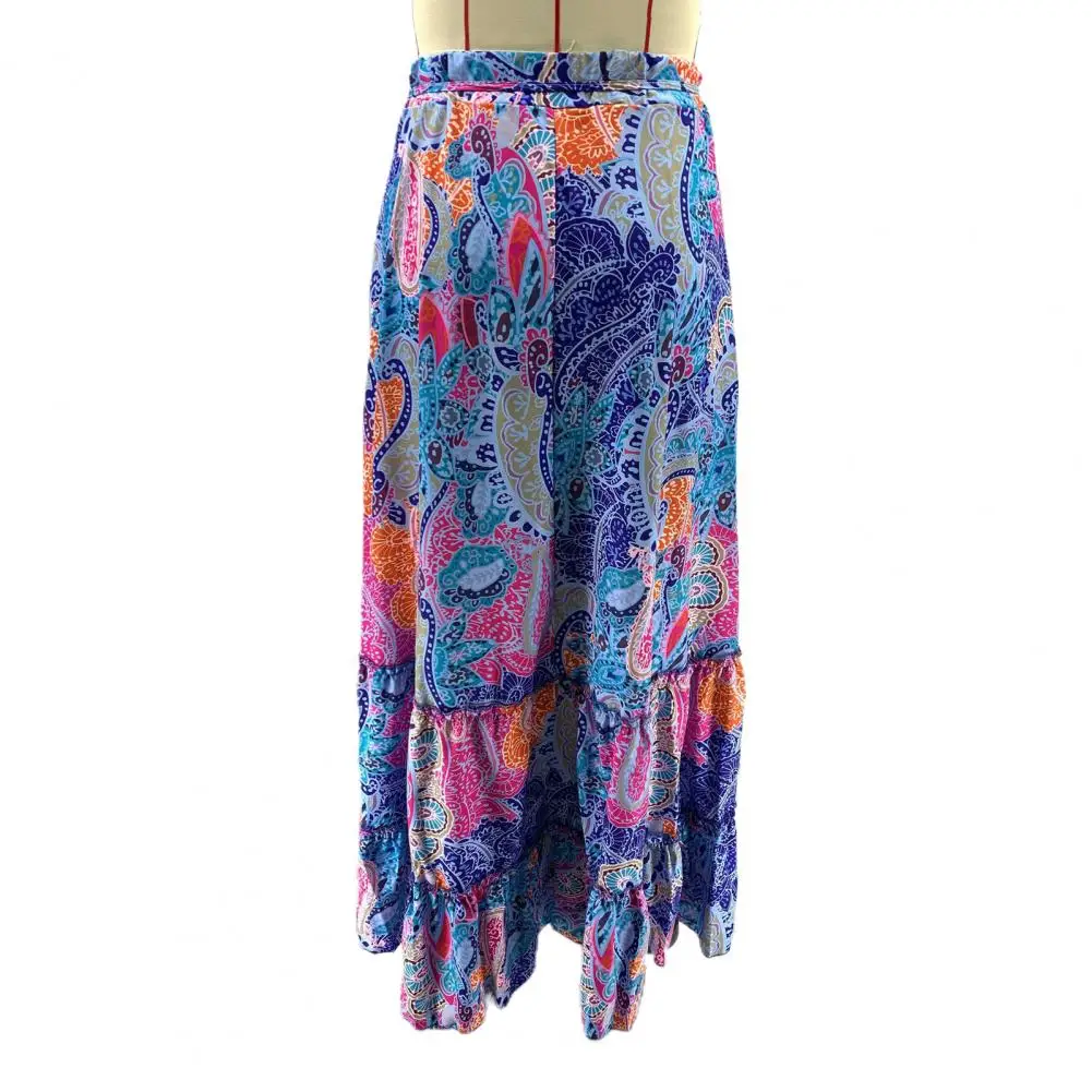 

Lady Maxi Skirt Flower Printing Maxi Skirt Flounce Edge Women Skirt