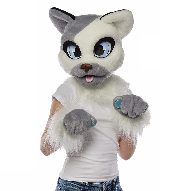 Кошка Fursuit белая кошка талисманы аксессуары голова лапы хвост Симпатичный