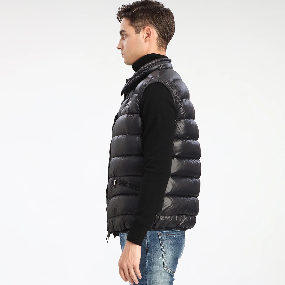 HELLEN&WOODY Luxury Men Vest Winter White Duck Down Stand-Up Collar Short Down Casual Warm Padded Jacket Vest