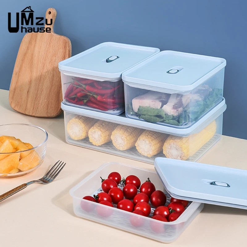 Food Sealed Box Clear Stackable Bins Fruit Vegetable Meat Fish Grain Bean Fridge Storage Big Case Kitchen Drainboard Organizers