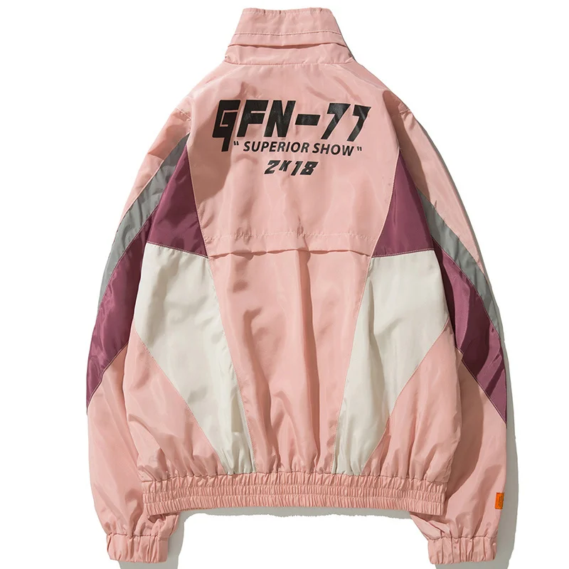 

Hip Hop Windbreaker Jacket Men Outdoor Jackets Color Patchwork Windbreaker Zipper Cardigan Jacket Coat Casual Streetwear