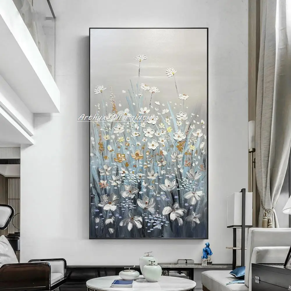 

Arthyx,Handpainted Abstract Thick Texture Flowers Oil Painting On Canvas,Wall Art Picture For Living Room Modern Home Decoration