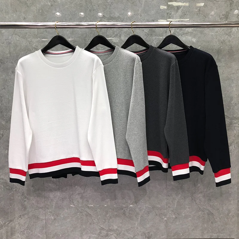 

TB THOM Sweatshirt Spring Autunm Hoodies Fashion Brand Coats Classic Waffle Cotton Tri-color Trim O-neck Pullover Men's Clothing