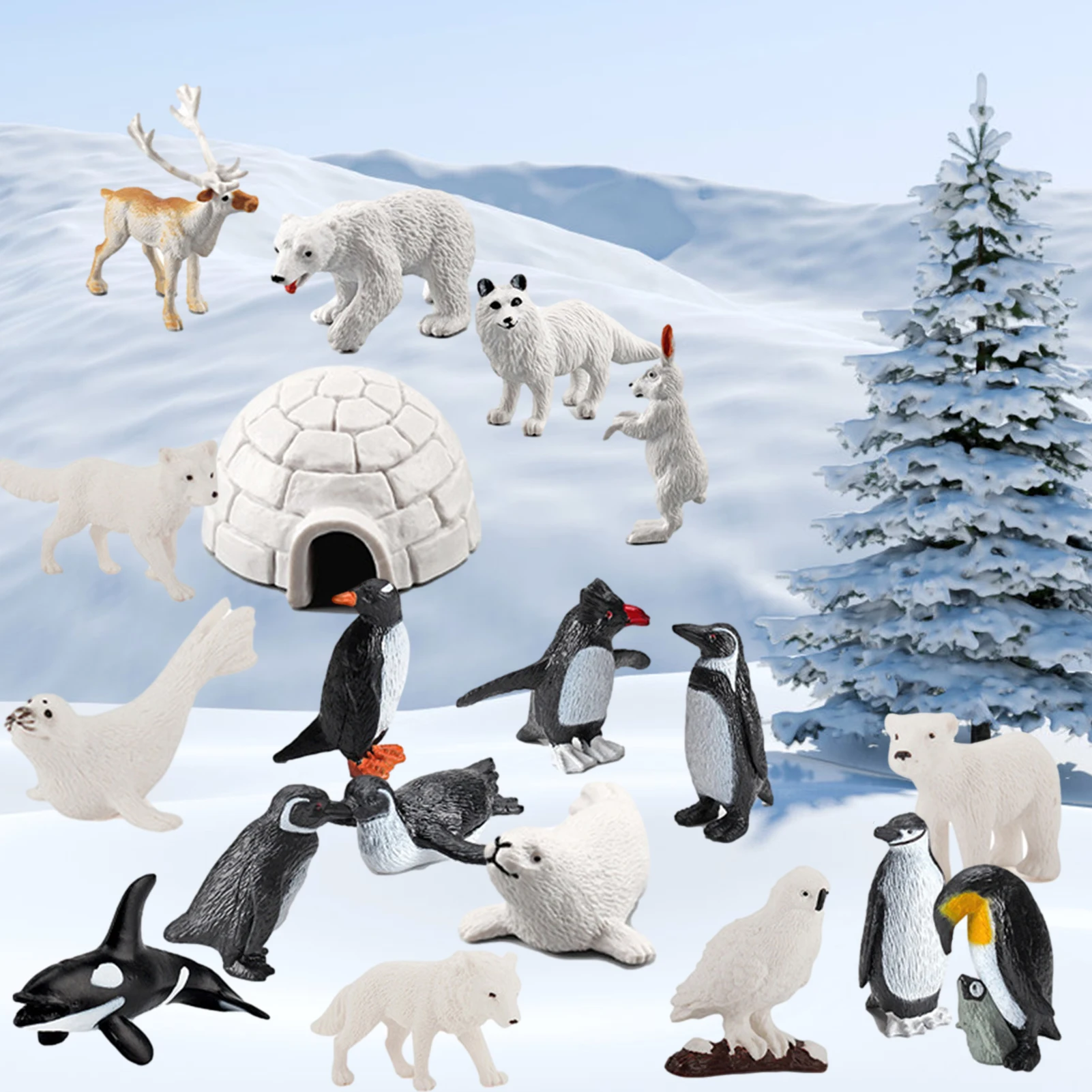 

26pcs Realistic Arctic Animals Model North Pole Bear Reindeer Seal Penguins Igloo Action Figurines Toys For Kids Birthday Gifts