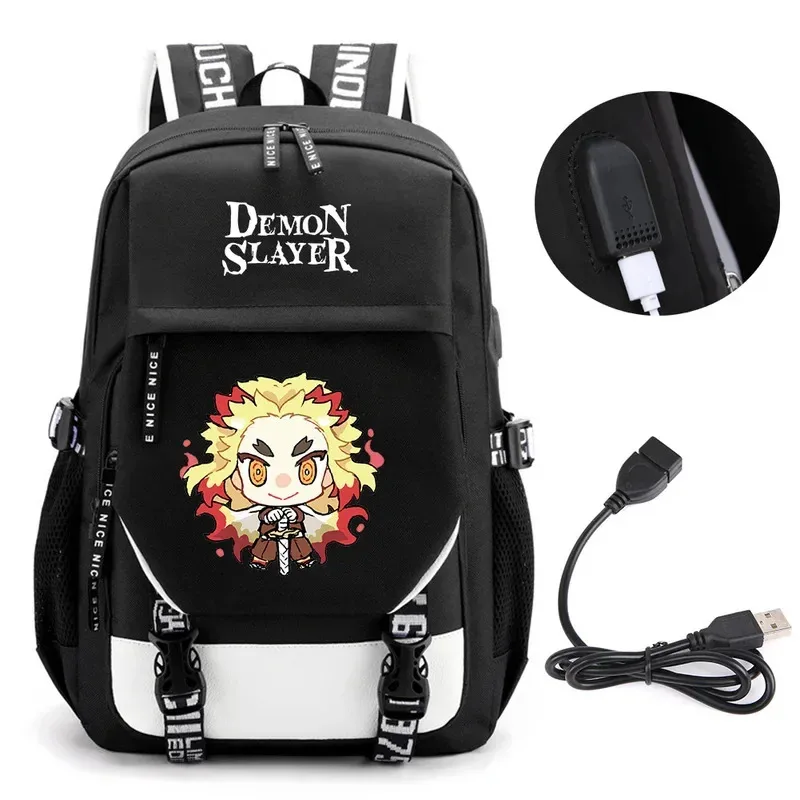 Фото Аниме Demon Slayer Kamado Nezuko рюкзак школьные сумки для книг Mochila дорожная сумка с USB-портом для ноутбука подарок для мальчиков и девочек NM25 №4