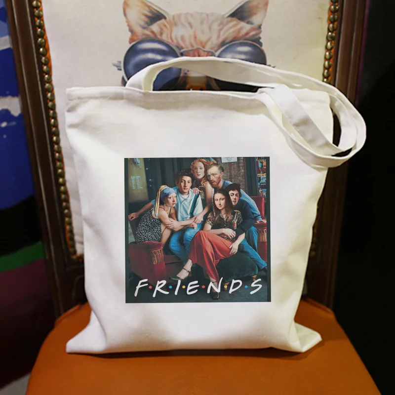 

Холщовые сумки на плечо с надписью «Friends», «Mona Lisa Van Gogh»