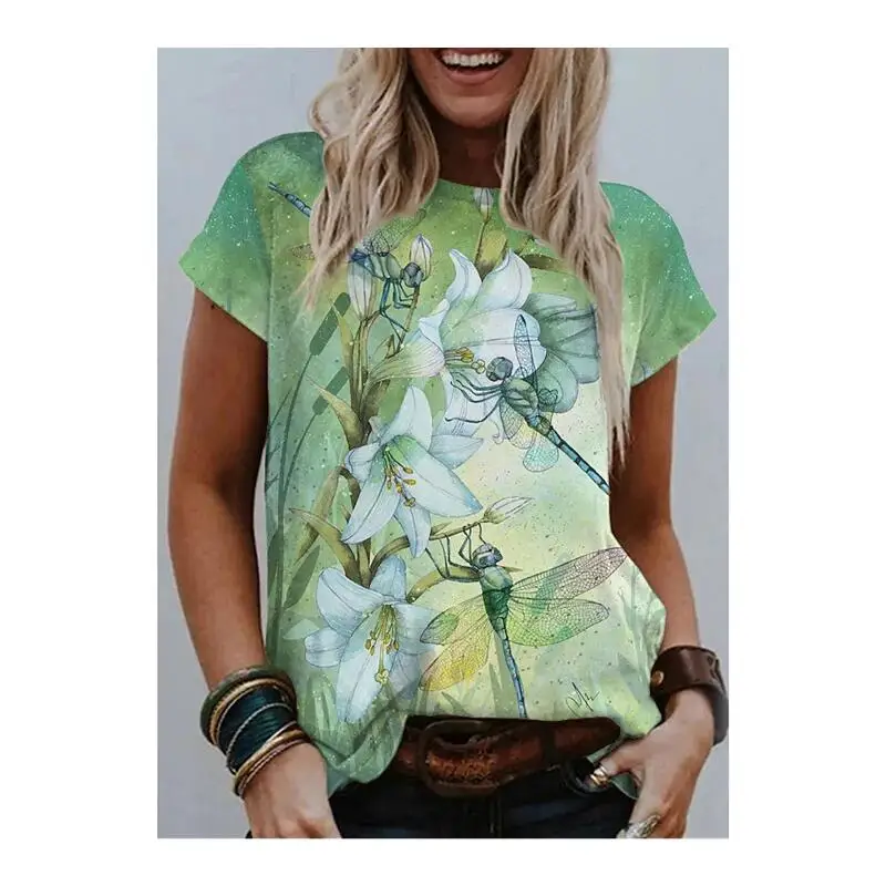 

Women's Flower Theme Painting T-shirt Flower Pattern 3D Printing Round Neck Basic Clothes Fashion Street Polyester 6XL-XXS