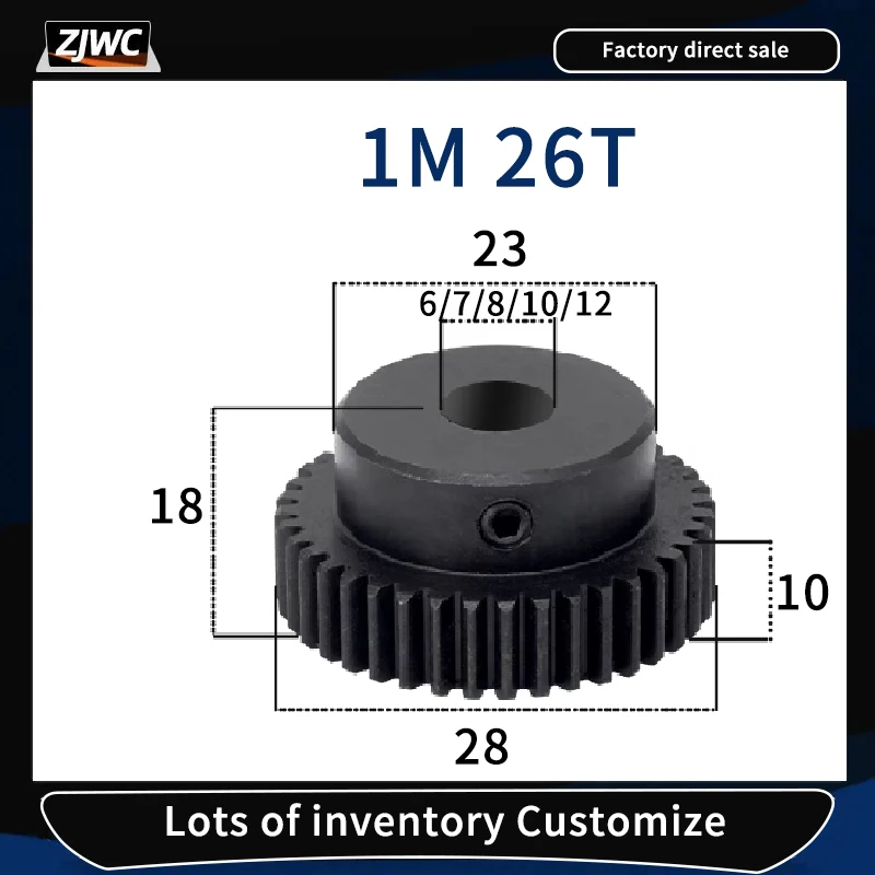 

Шестерня цилиндрической шестерни 1 м, 26 зубьев, 1 мод, правые зубья 45 # Стальное зубчатое отверстие 6 мм, 7 мм, 8 мм, 10 мм, 12 мм, моторная зубчатая коробка передач